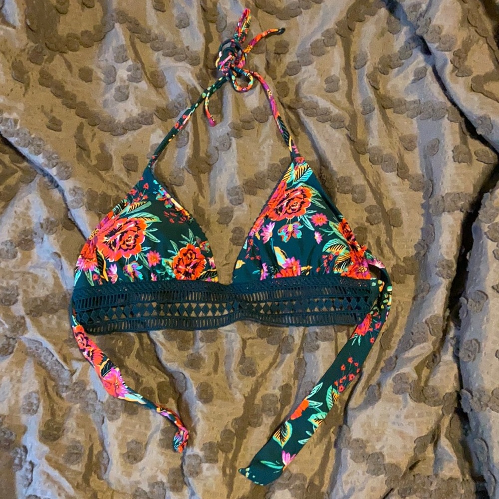 earthy floral triangle bikini top